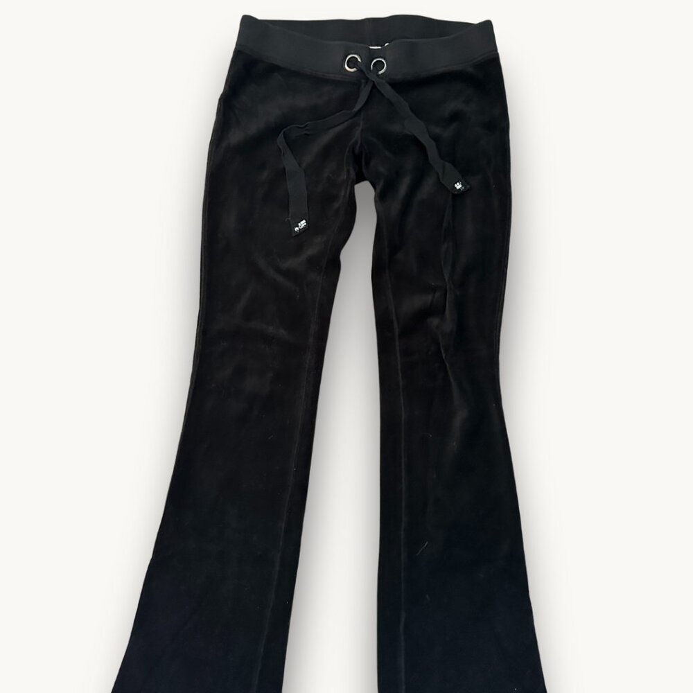 Vintage Y2K Juicy Couture Black Velour Bootcut Sweatpants | Petite